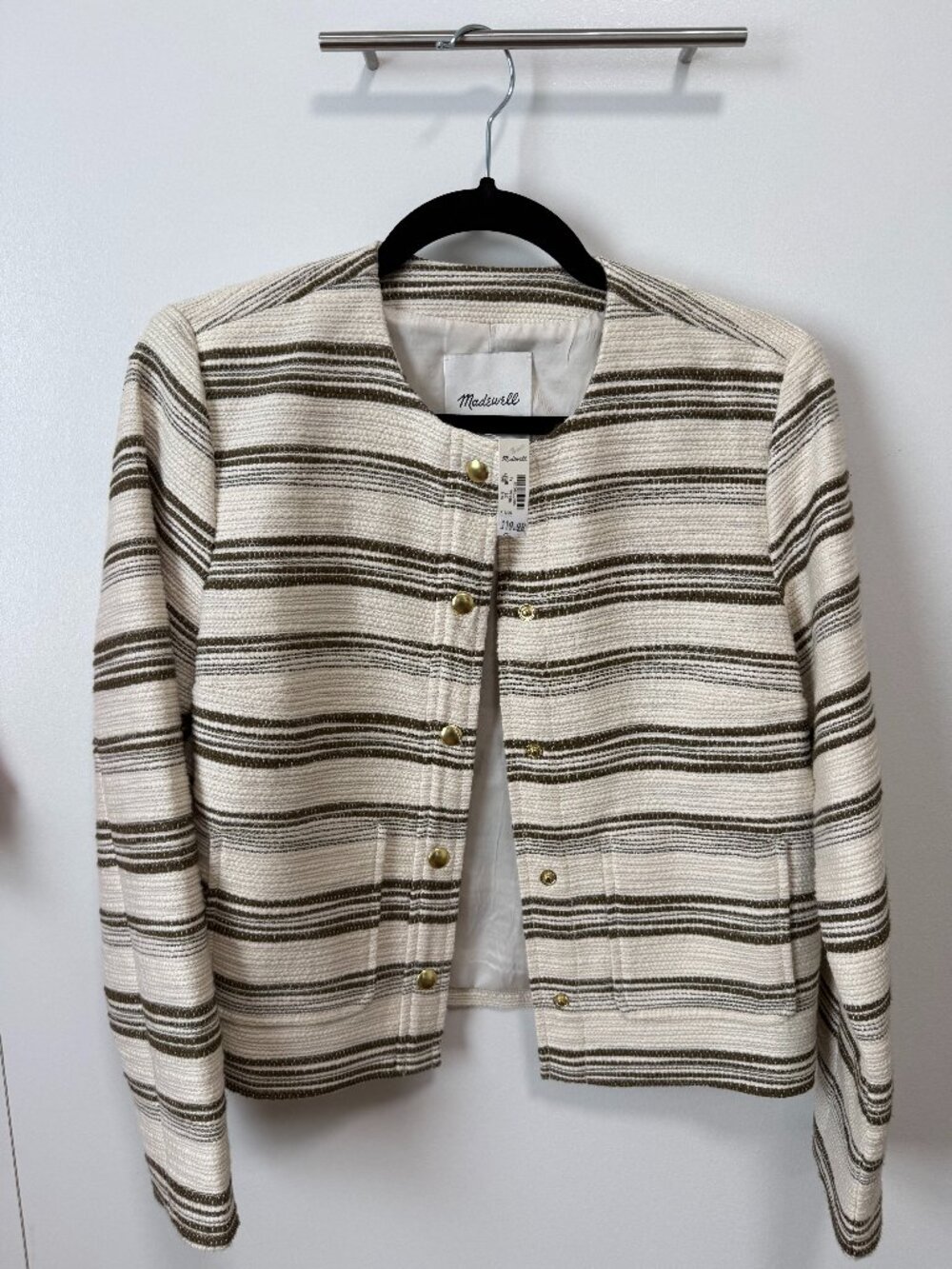Madewell Button Front Jacket in Striped Tweed